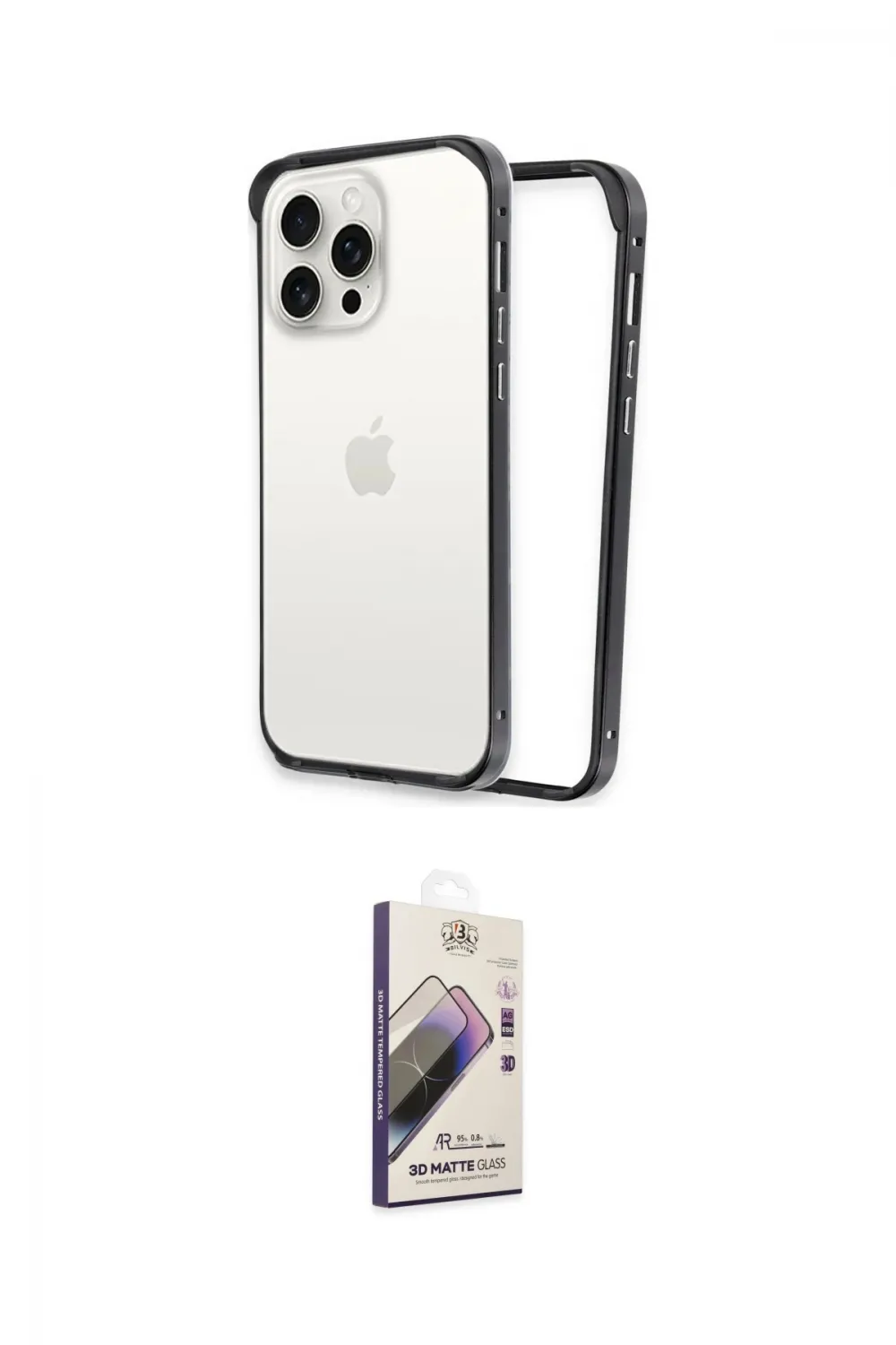 ieg™ iPhone 14 Pro Max Kılıf Pusula Asil Koleksiyonu - Siyah Bilvis 3D Mat Cam Ekran Koruyucu