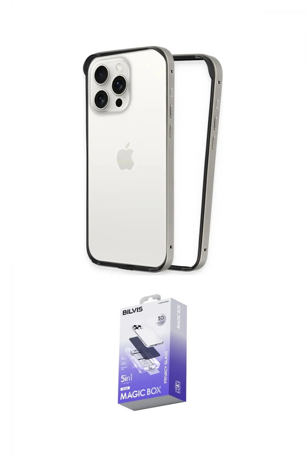 ieg™ iPhone 14 Pro Max Kılıf Pusula Asil Koleksiyonu - Siyah Bilvis 5in1 5D Magic Hayalet Cam Ekran Koruyucu