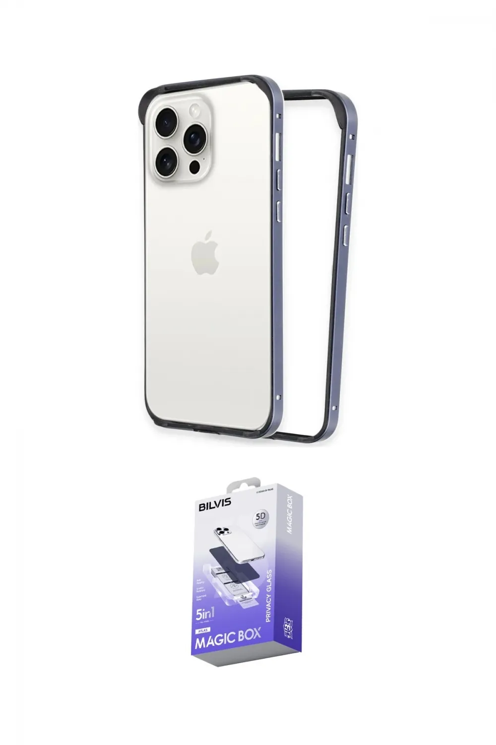 ieg™ iPhone 14 Pro Max Kılıf Pusula Asil Koleksiyonu - Siyah Bilvis 5in1 5D Magic Hayalet Cam Ekran Koruyucu