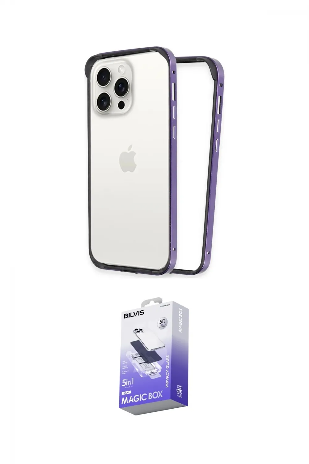 ieg™ iPhone 14 Pro Max Kılıf Pusula Asil Koleksiyonu - Siyah Bilvis 5in1 5D Magic Hayalet Cam Ekran Koruyucu