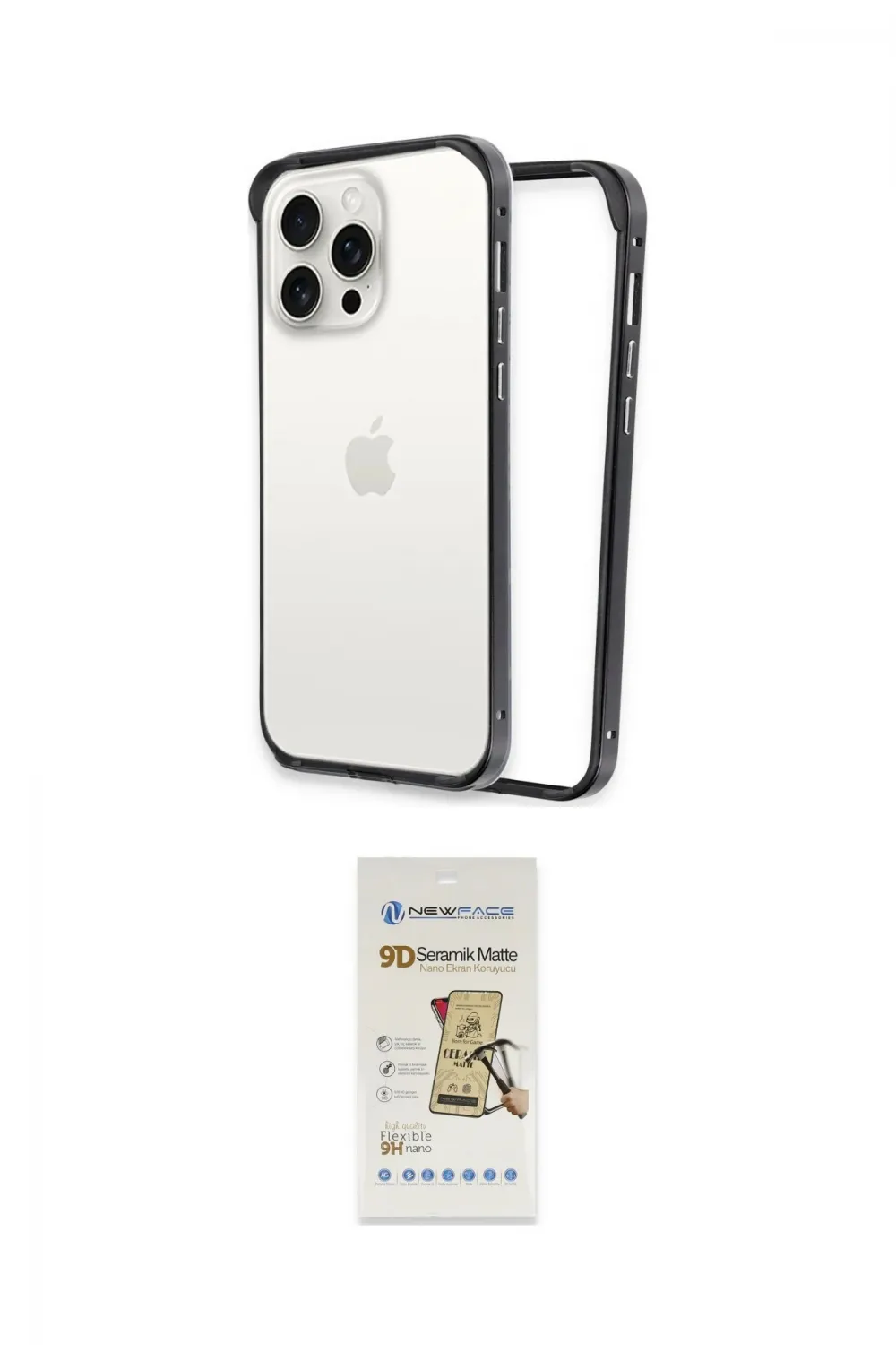 ieg™ iPhone 14 Pro Max Kılıf Pusula Asil Koleksiyonu - Siyah Mat Seramik Nano Ekran Koruyucu