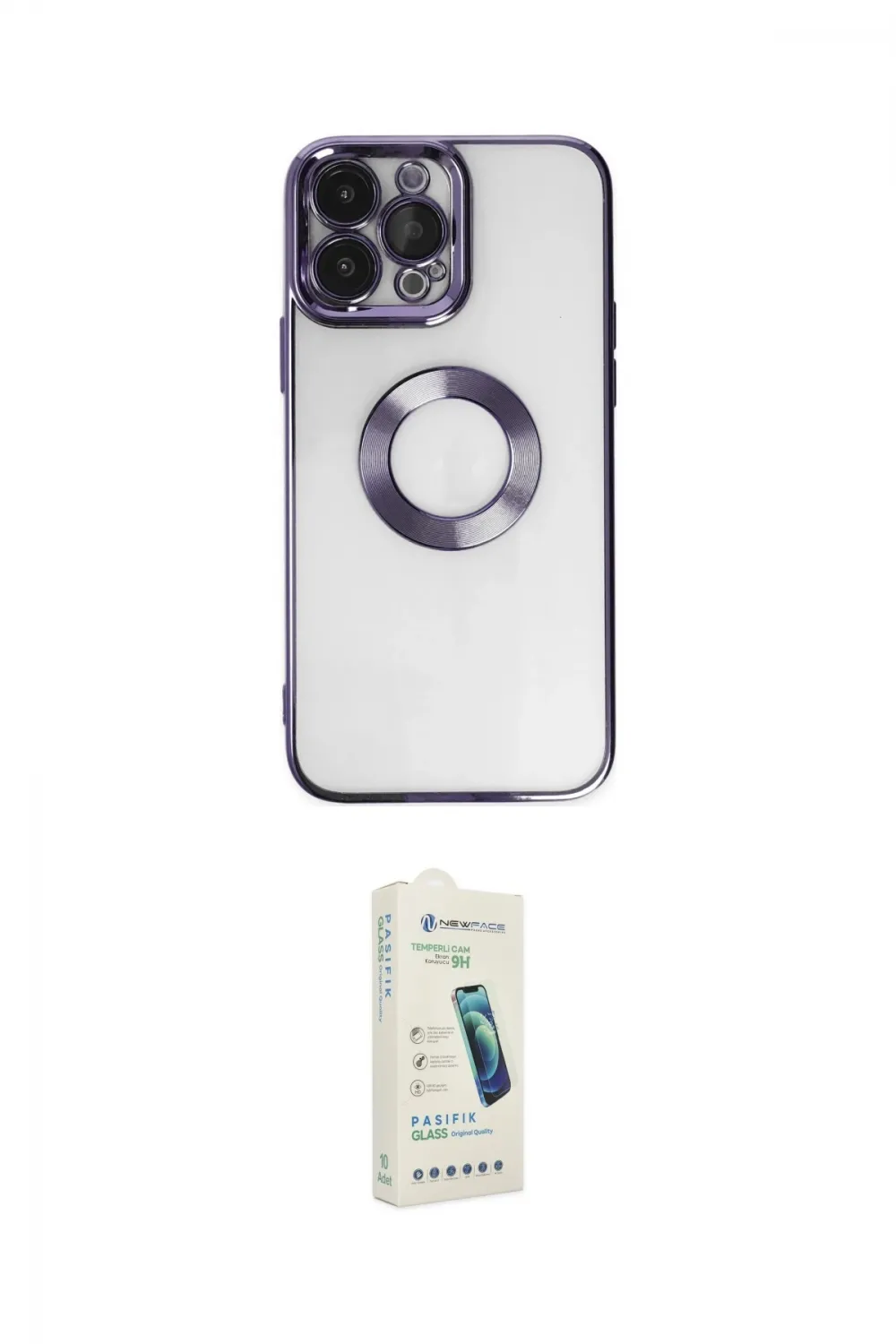 ieg™ iPhone 14 Pro Max Kılıf Pusula Form - Şeffaf Pasifik Cam Ekran Koruyucu