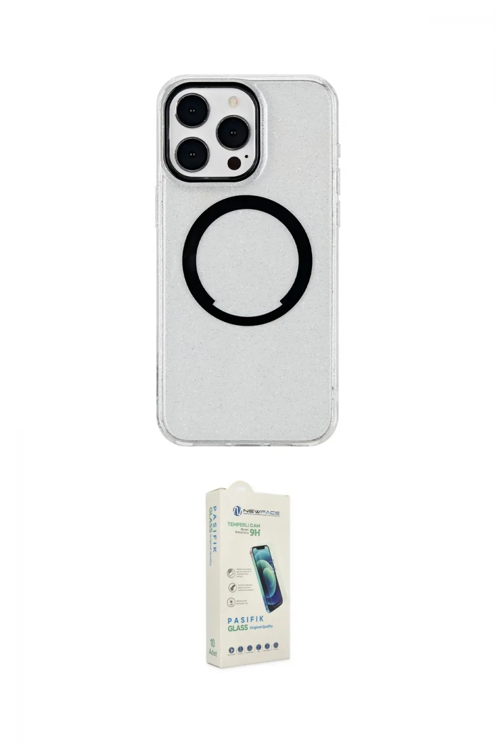 ieg™ iPhone 14 Pro Max Kılıf Pusula Form - Şeffaf Pasifik Cam Ekran Koruyucu