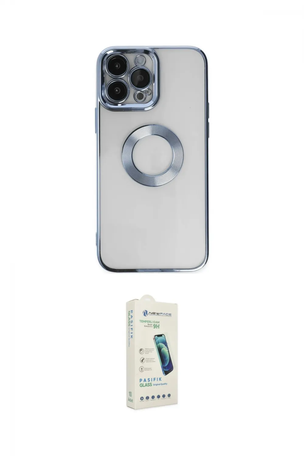 ieg™ iPhone 14 Pro Max Kılıf Pusula Form - Şeffaf Pasifik Cam Ekran Koruyucu
