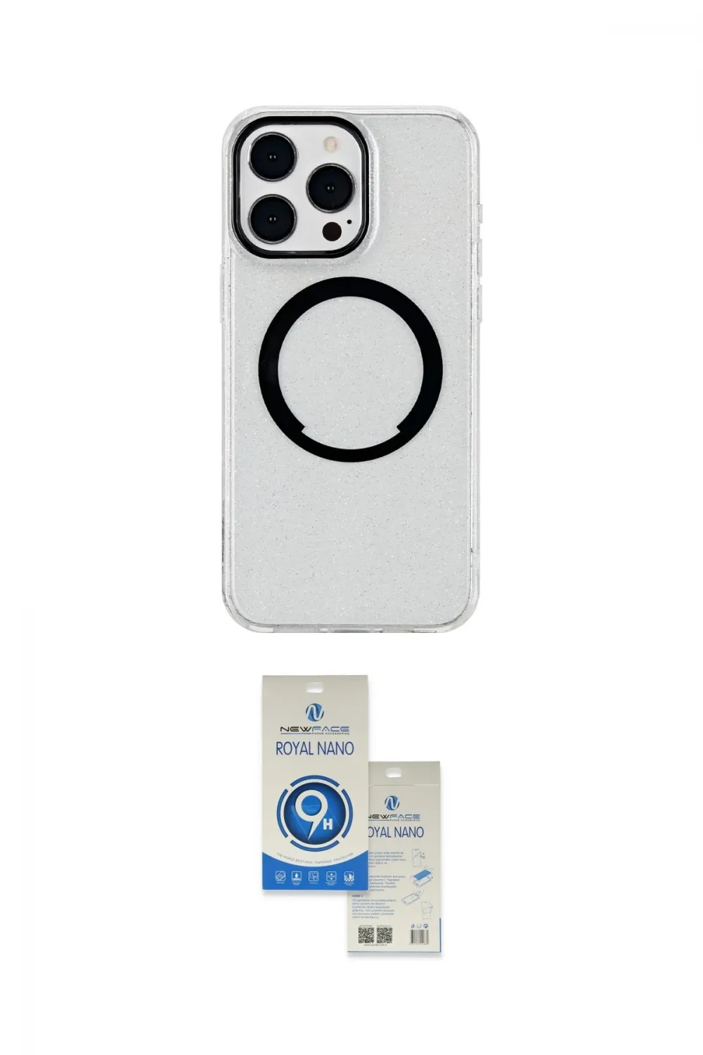 ieg™ iPhone 14 Pro Max Kılıf Pusula Form - Şeffaf Royal Nano Ekran Koruyucu