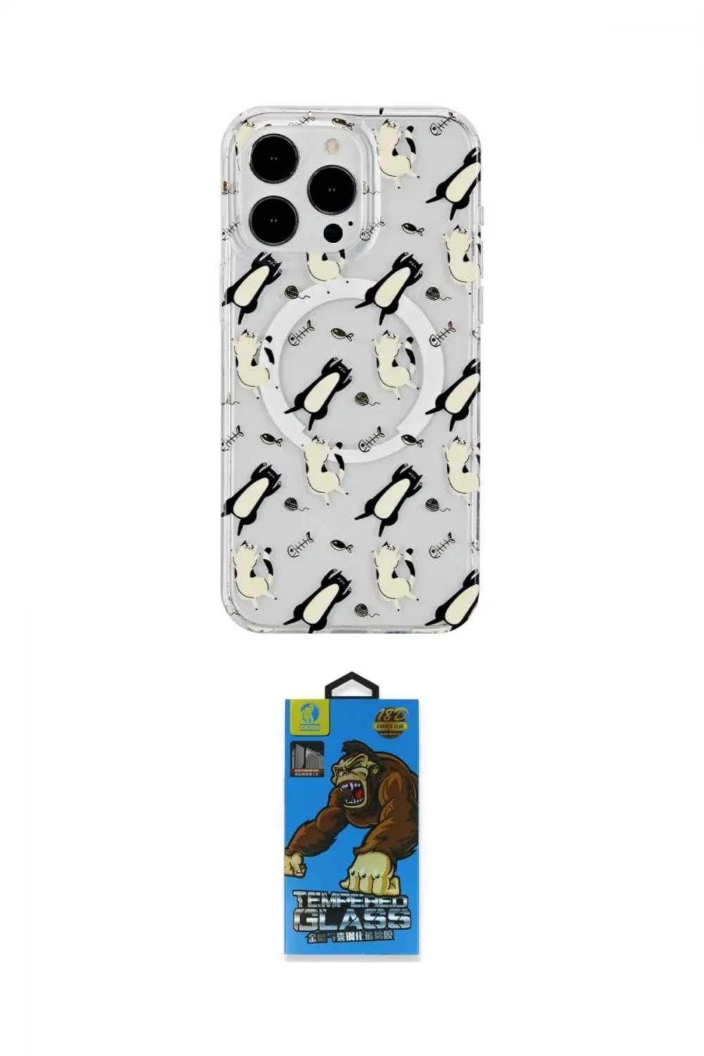 ieg™ iPhone 14 Pro Max Kılıf Pusula Form - Siyah 18D Cam Ekran Koruyucu