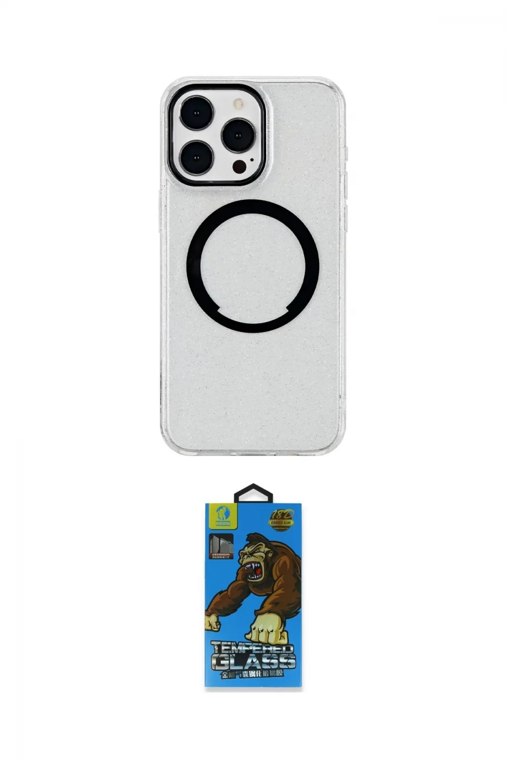 ieg™ iPhone 14 Pro Max Kılıf Pusula Form - Siyah 18D Cam Ekran Koruyucu