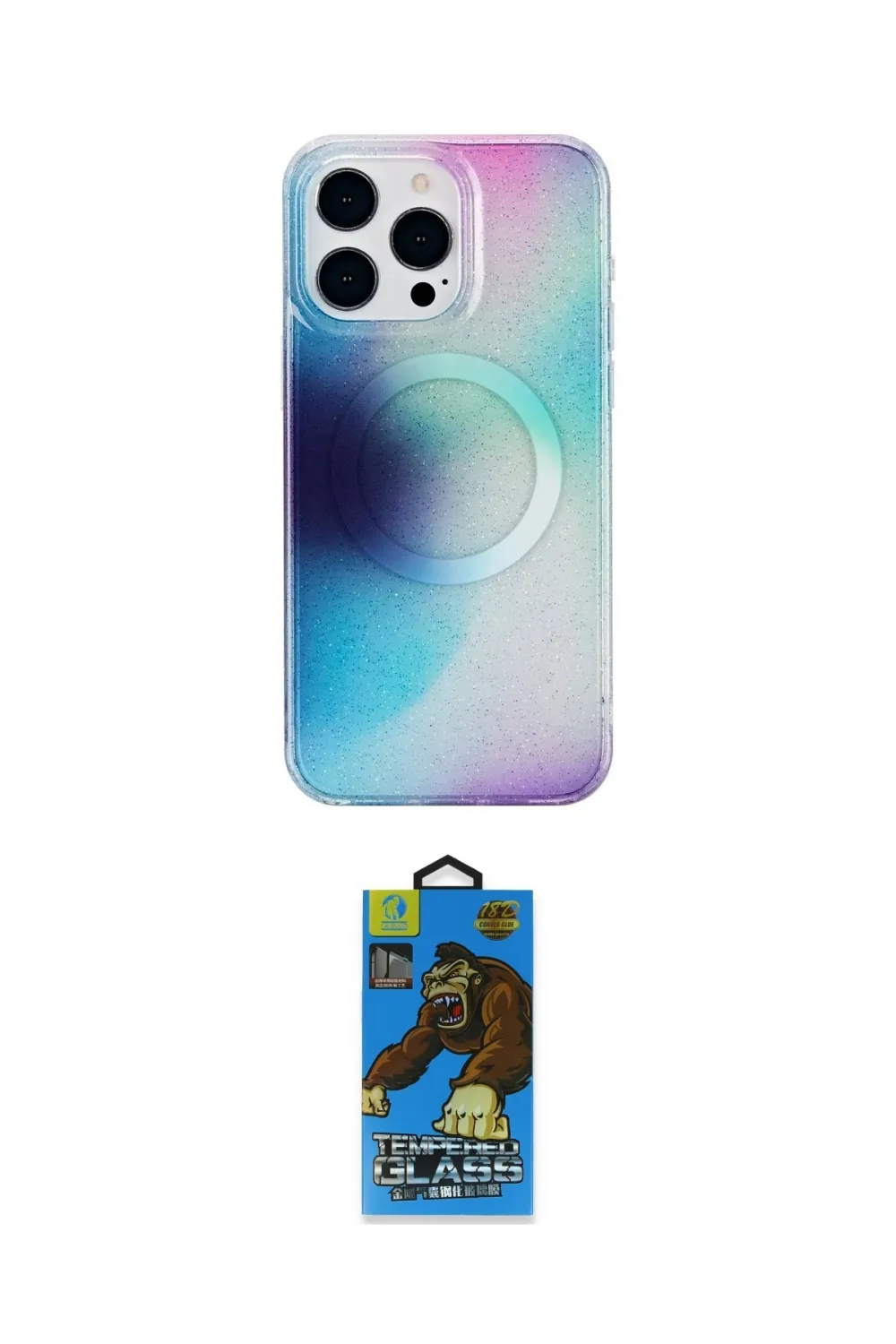 ieg™ iPhone 14 Pro Max Kılıf Pusula Form - Siyah 18D Cam Ekran Koruyucu