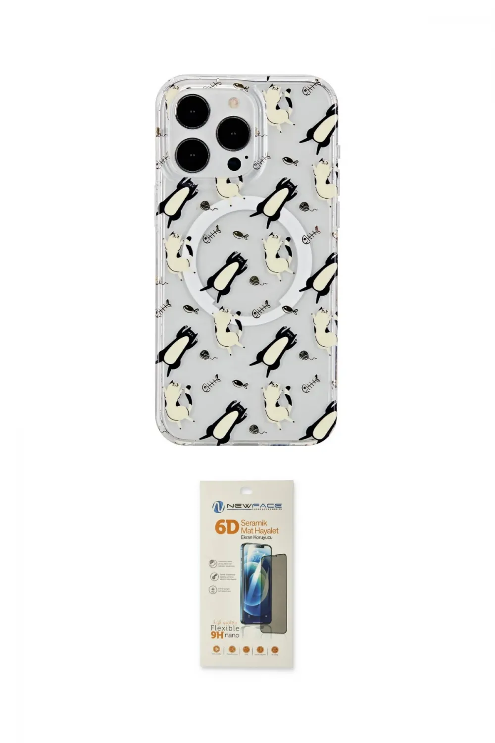 ieg™ iPhone 14 Pro Max Kılıf Pusula Form - Siyah 6D Mat Seramik Hayalet Nano Ekran Koruyucu
