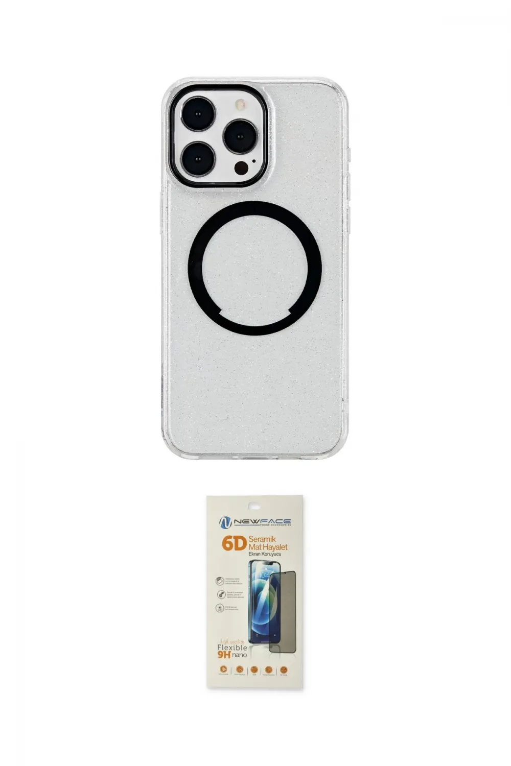 ieg™ iPhone 14 Pro Max Kılıf Pusula Form - Siyah 6D Mat Seramik Hayalet Nano Ekran Koruyucu