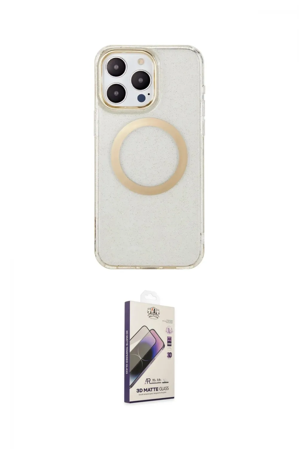 ieg™ iPhone 14 Pro Max Kılıf Pusula Form - Siyah Bilvis 3D Mat Cam Ekran Koruyucu