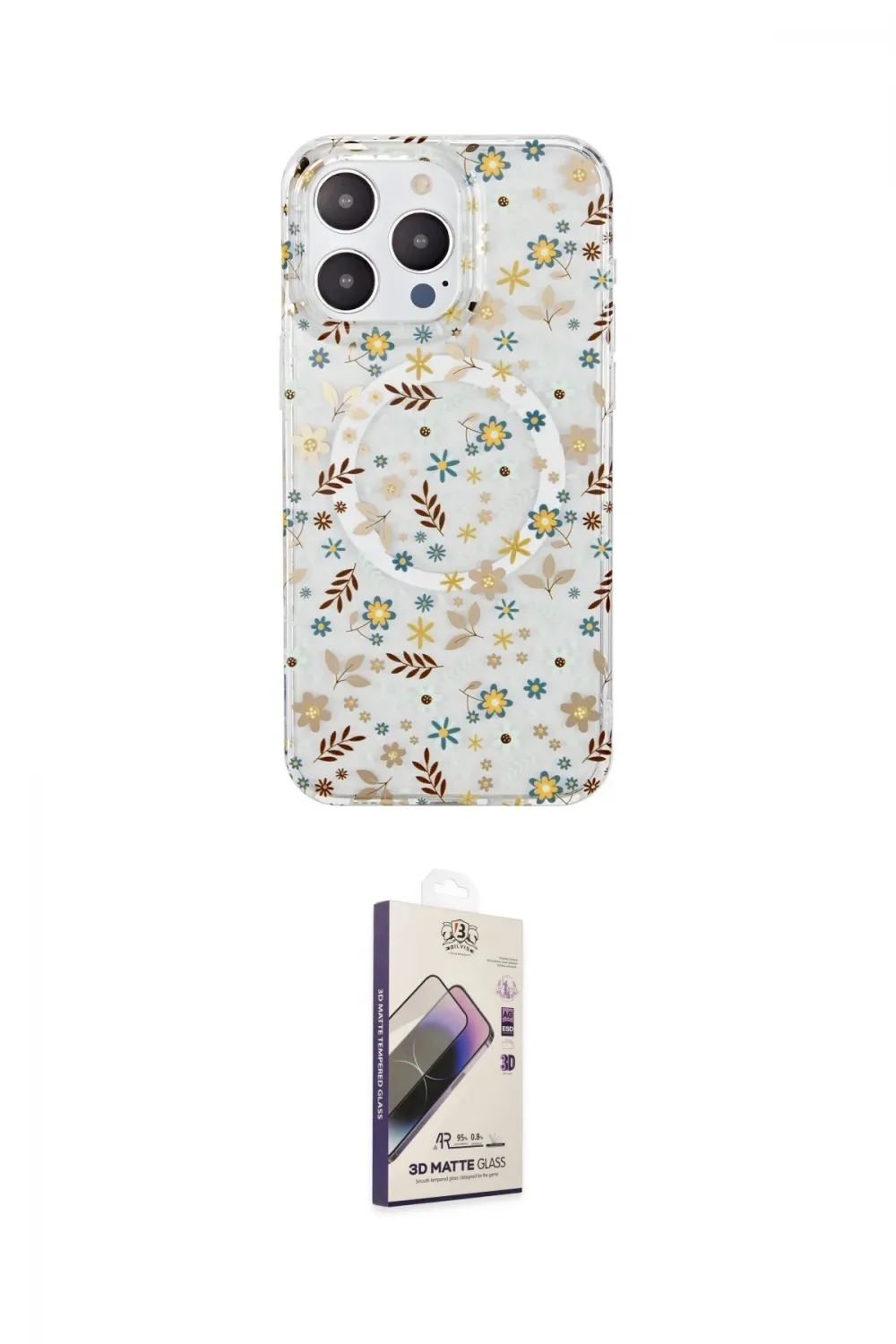 ieg™ iPhone 14 Pro Max Kılıf Pusula Form - Siyah Bilvis 3D Mat Cam Ekran Koruyucu