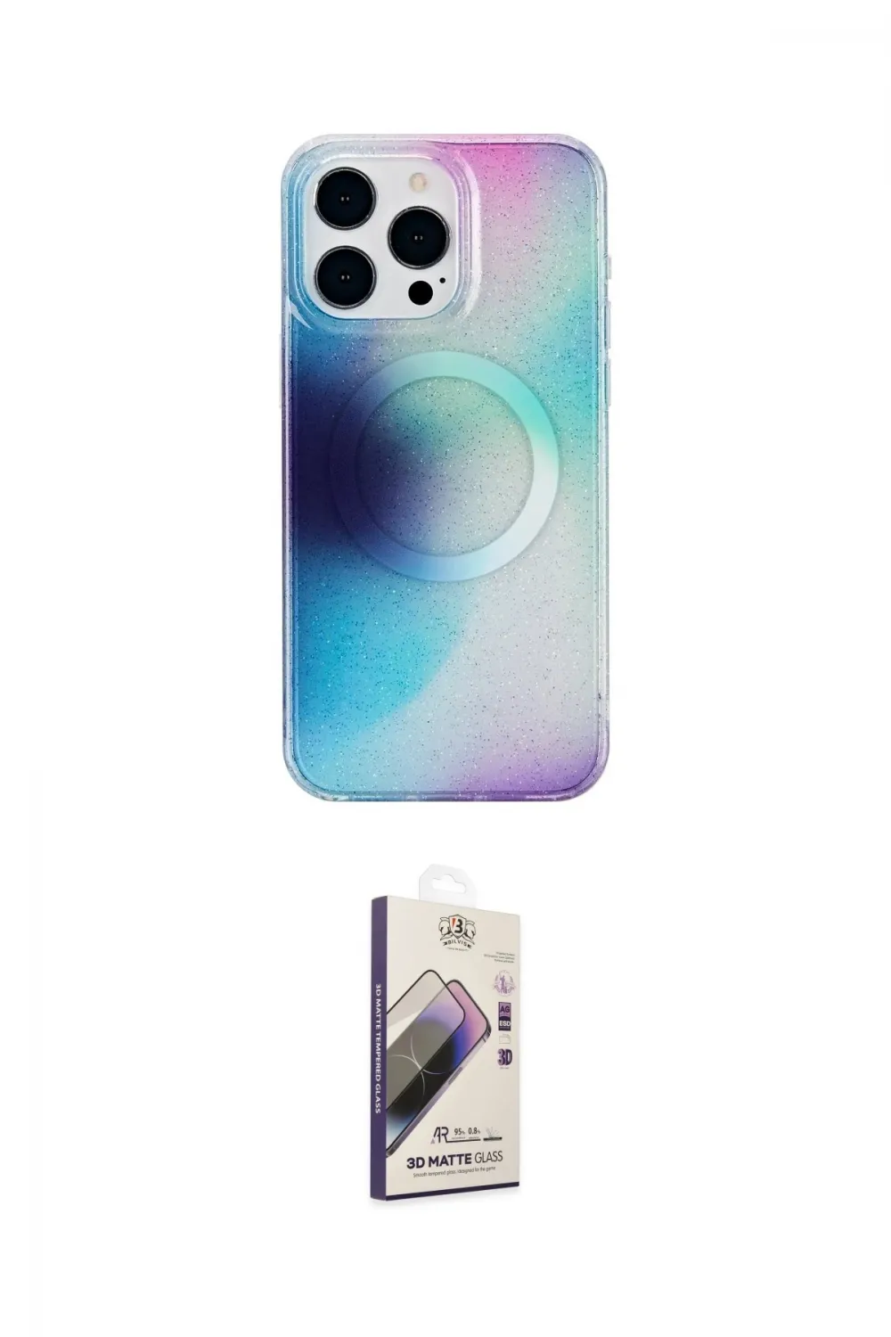 ieg™ iPhone 14 Pro Max Kılıf Pusula Form - Siyah Bilvis 3D Mat Cam Ekran Koruyucu