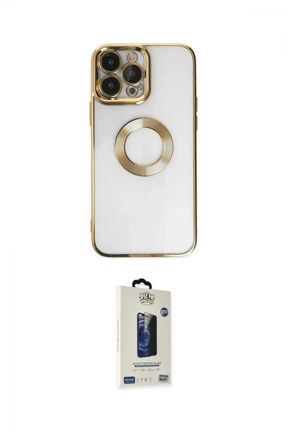 ieg™ iPhone 14 Pro Max Kılıf Pusula Form - Siyah Bilvis Hayalet Cam Ekran Koruyucu