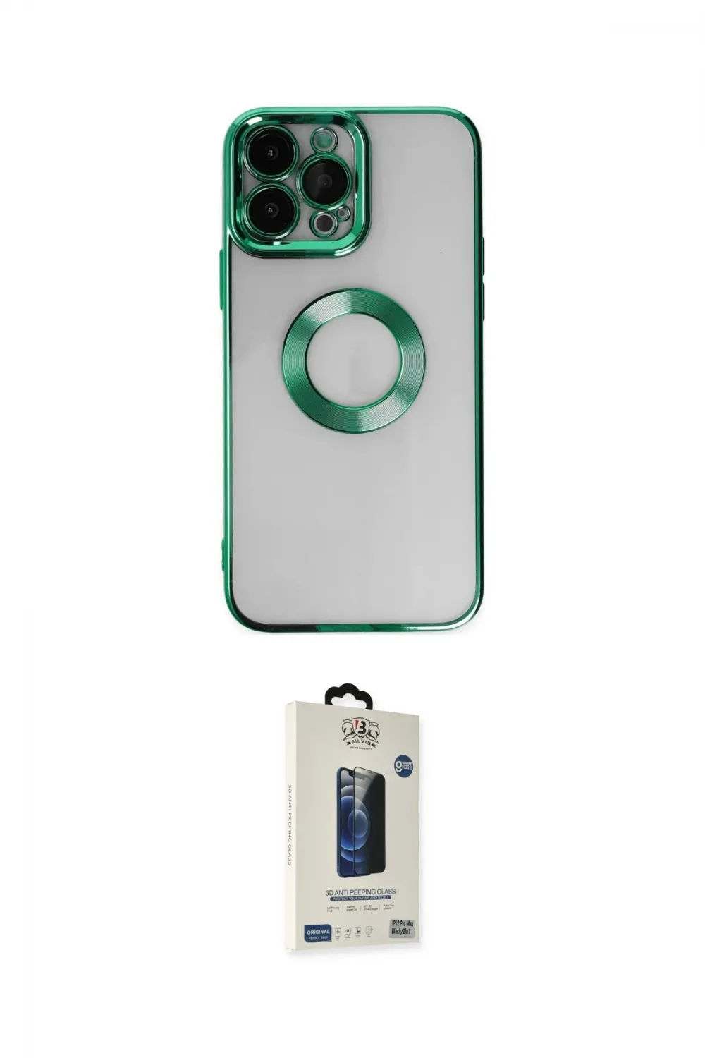 ieg™ iPhone 14 Pro Max Kılıf Pusula Form - Siyah Bilvis Hayalet Cam Ekran Koruyucu