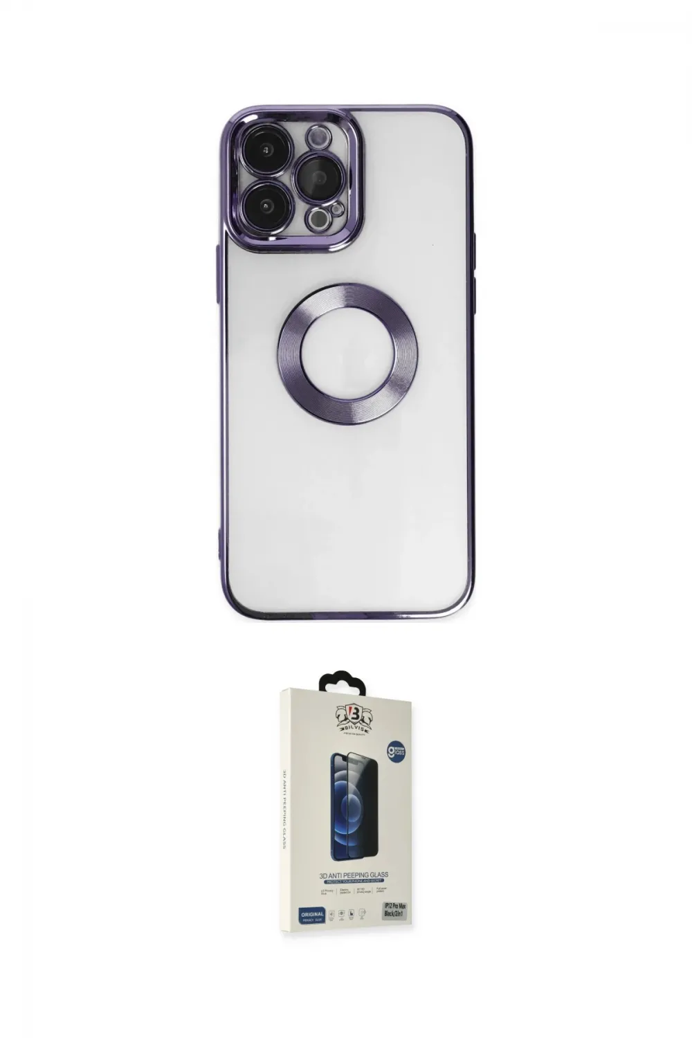 ieg™ iPhone 14 Pro Max Kılıf Pusula Form - Siyah Bilvis Hayalet Cam Ekran Koruyucu
