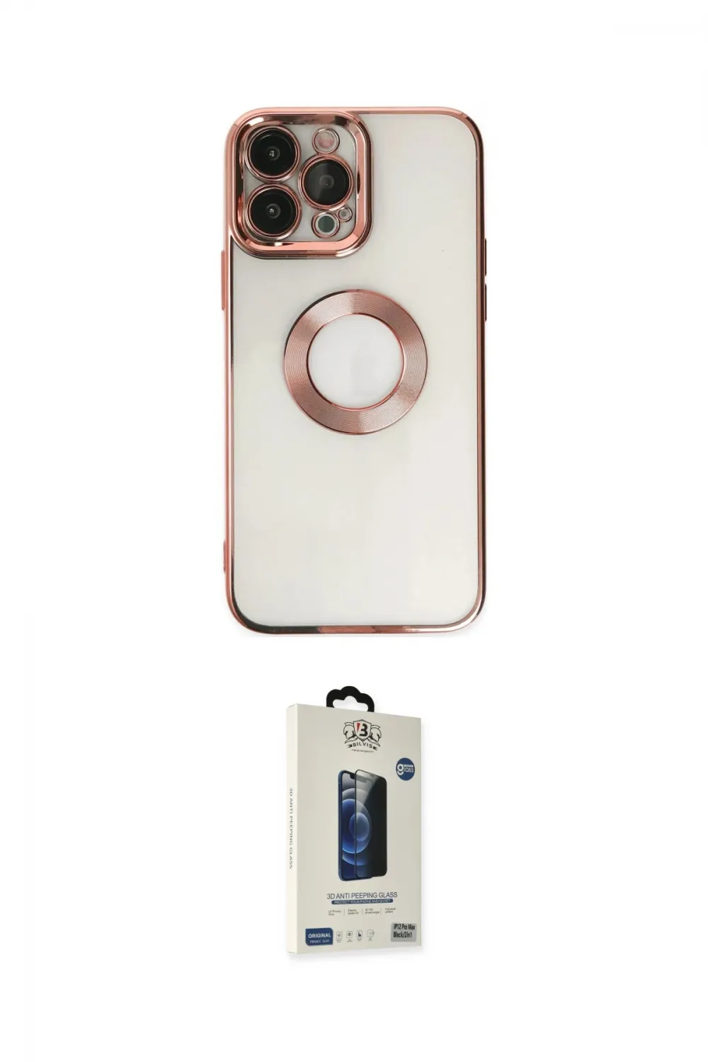ieg™ iPhone 14 Pro Max Kılıf Pusula Form - Siyah Bilvis Hayalet Cam Ekran Koruyucu