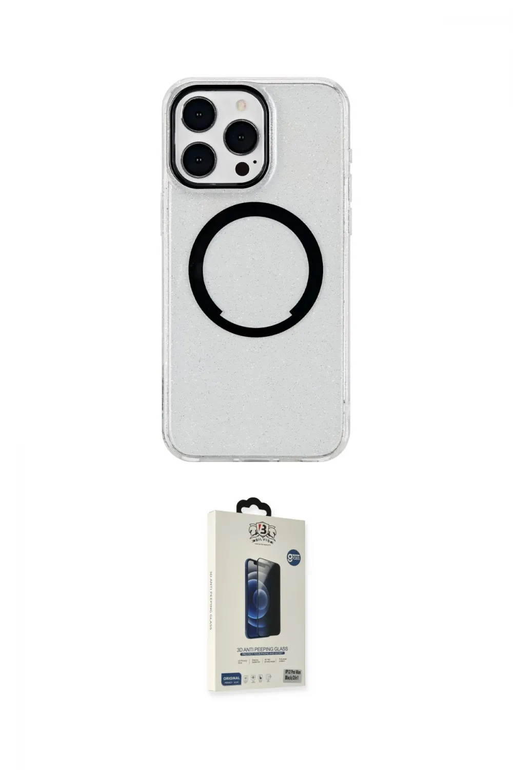 ieg™ iPhone 14 Pro Max Kılıf Pusula Form - Siyah Bilvis Hayalet Cam Ekran Koruyucu