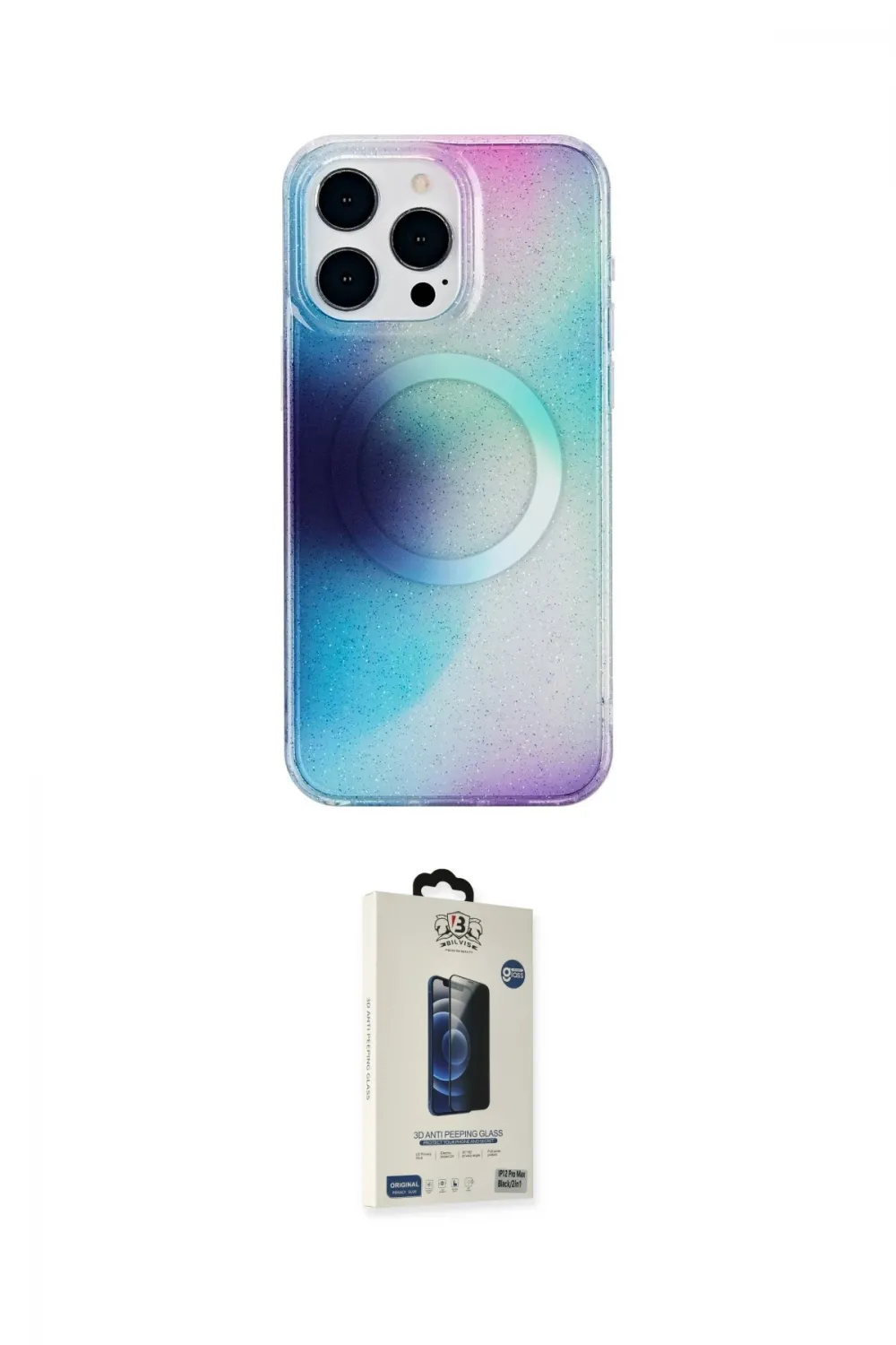 ieg™ iPhone 14 Pro Max Kılıf Pusula Form - Siyah Bilvis Hayalet Cam Ekran Koruyucu