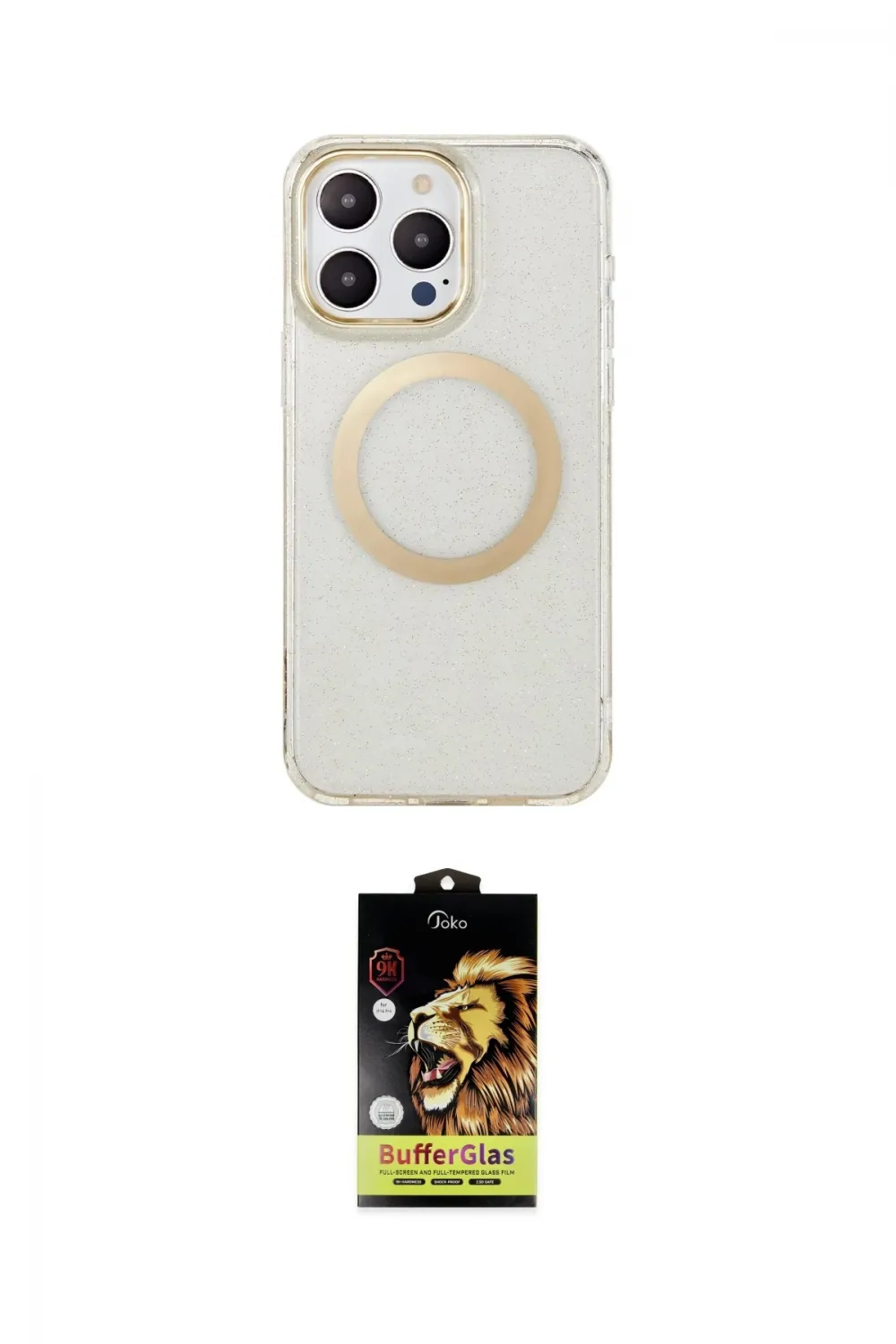 ieg™ iPhone 14 Pro Max Kılıf Pusula Form - Siyah Buffer Cam Ekran Koruyucu