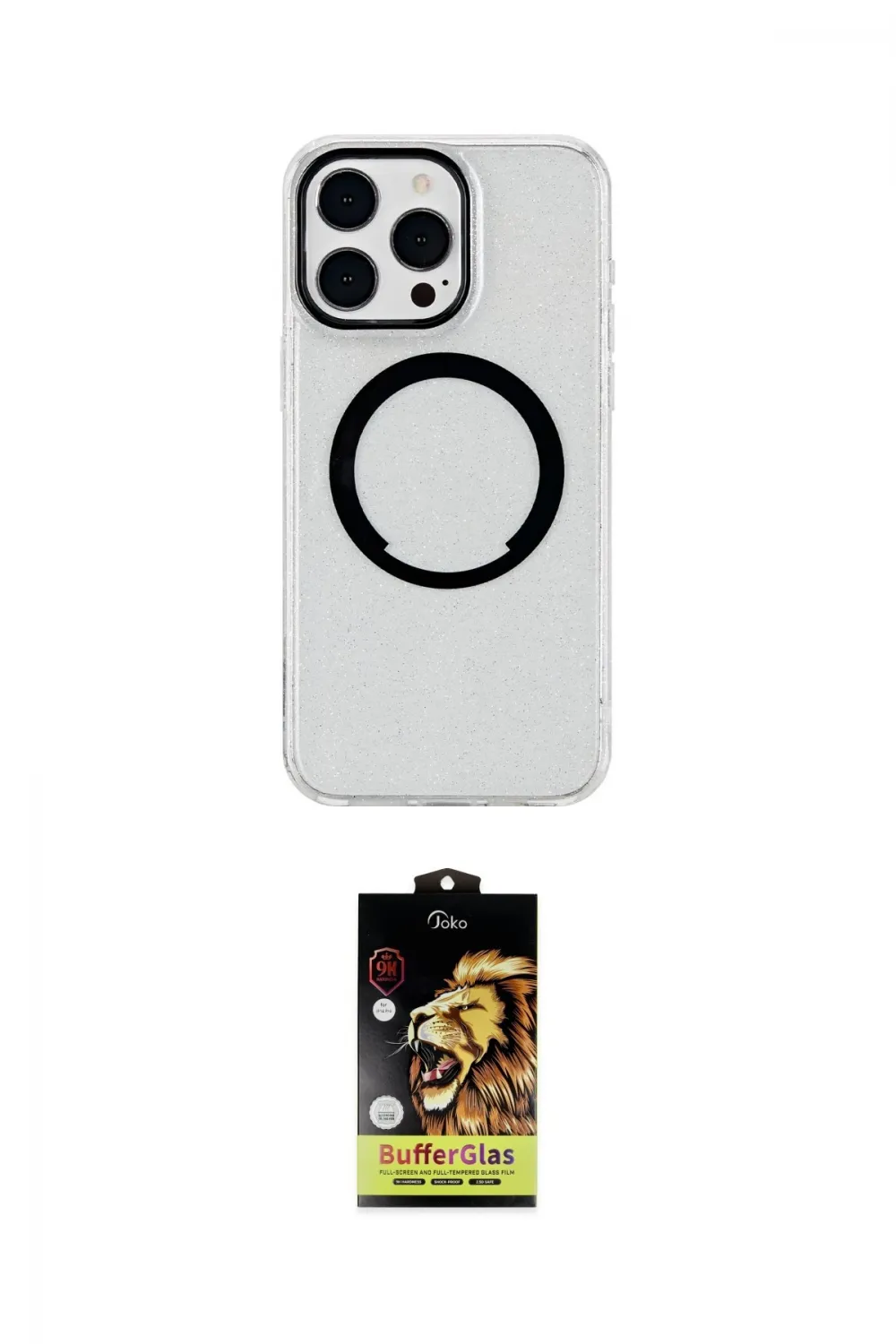 ieg™ iPhone 14 Pro Max Kılıf Pusula Form - Siyah Buffer Cam Ekran Koruyucu