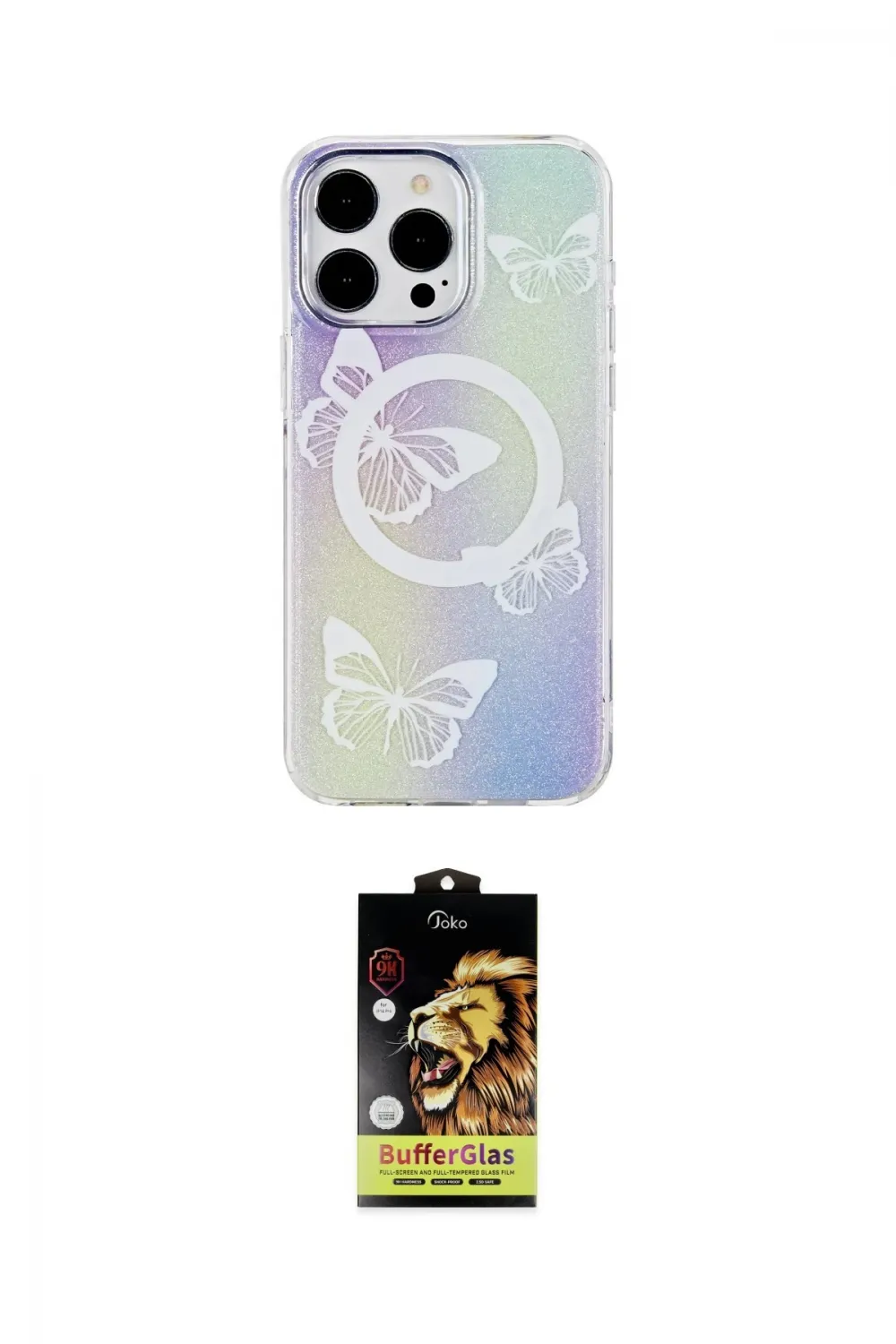 ieg™ iPhone 14 Pro Max Kılıf Pusula Form - Siyah Buffer Cam Ekran Koruyucu