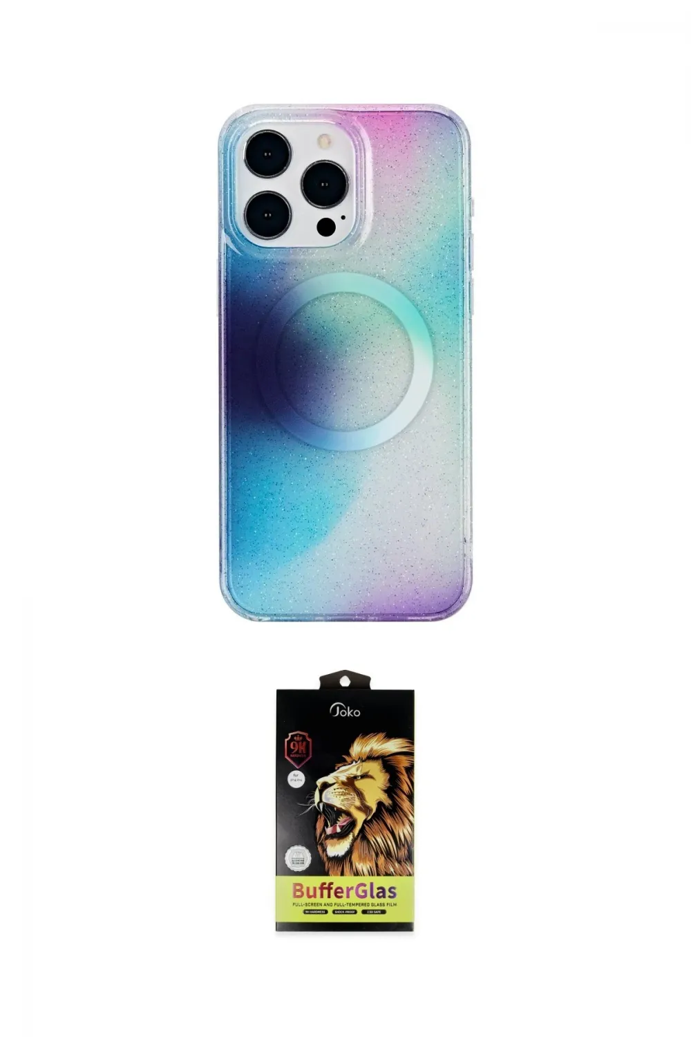 ieg™ iPhone 14 Pro Max Kılıf Pusula Form - Siyah Buffer Cam Ekran Koruyucu