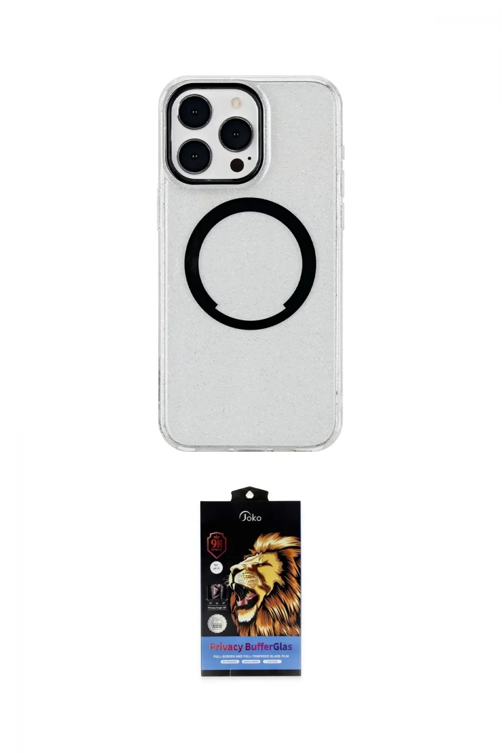 ieg™ iPhone 14 Pro Max Kılıf Pusula Form - Siyah Buffer Hayalet Cam Ekran Koruyucu