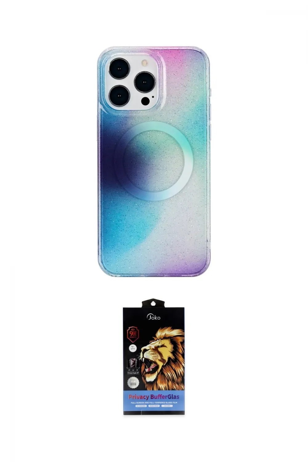 ieg™ iPhone 14 Pro Max Kılıf Pusula Form - Siyah Buffer Hayalet Cam Ekran Koruyucu