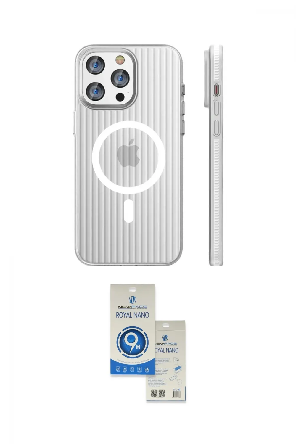 ieg™ iPhone 14 Pro Max Kılıf Pusula Minimal Koleksiyonu - Şeffaf Royal Nano Ekran Koruyucu