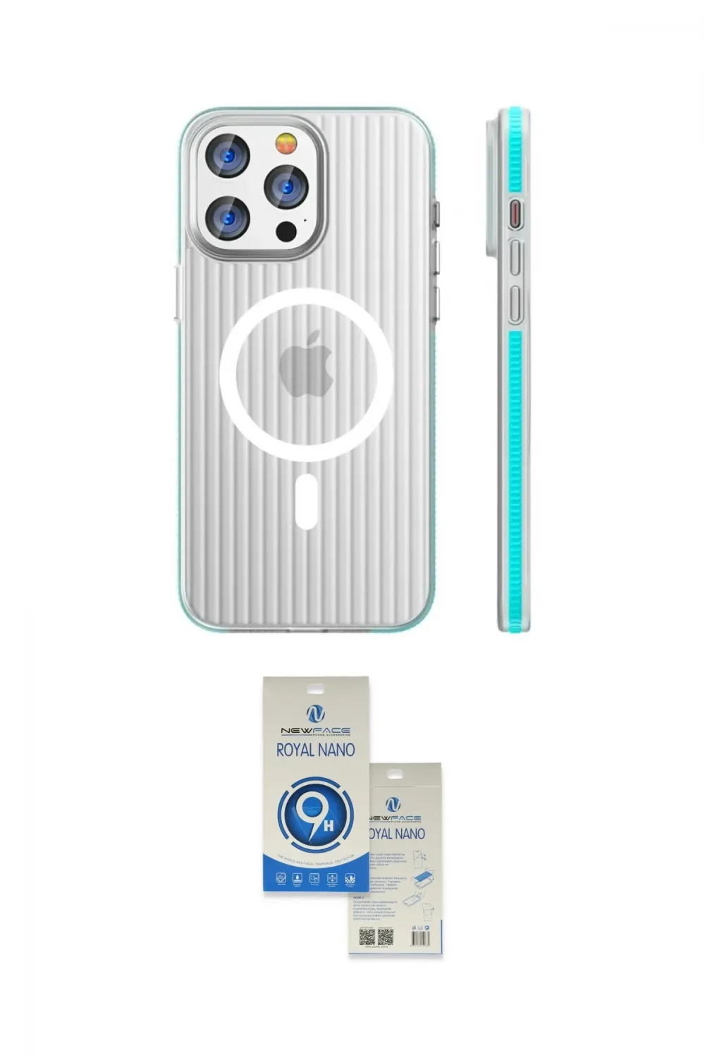 ieg™ iPhone 14 Pro Max Kılıf Pusula Minimal Koleksiyonu - Şeffaf Royal Nano Ekran Koruyucu
