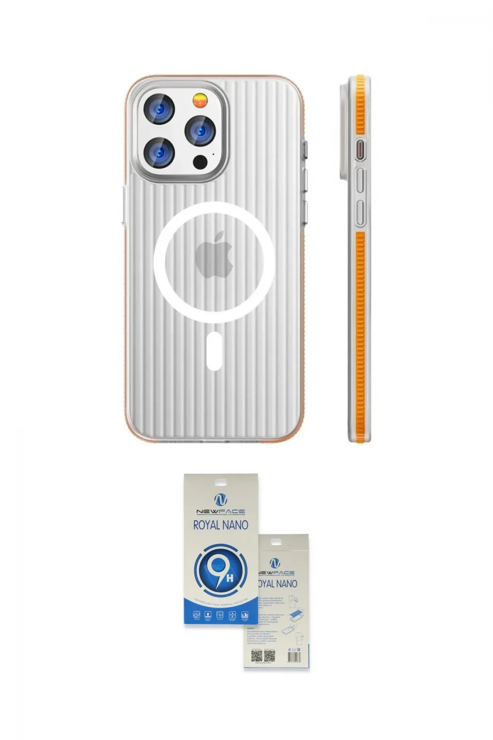ieg™ iPhone 14 Pro Max Kılıf Pusula Minimal Koleksiyonu - Şeffaf Royal Nano Ekran Koruyucu