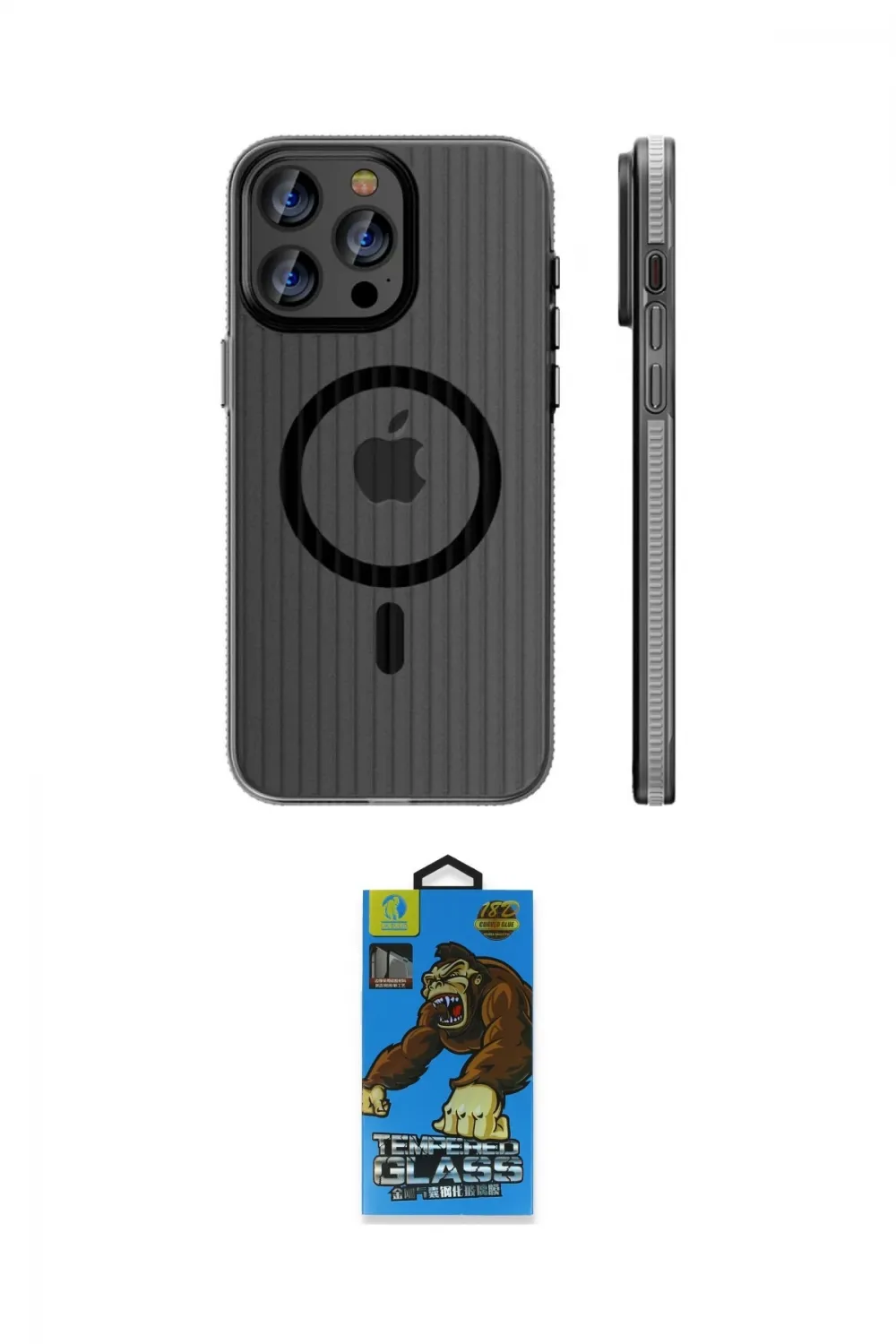ieg™ iPhone 14 Pro Max Kılıf Pusula Minimal Koleksiyonu - Siyah 18D Cam Ekran Koruyucu
