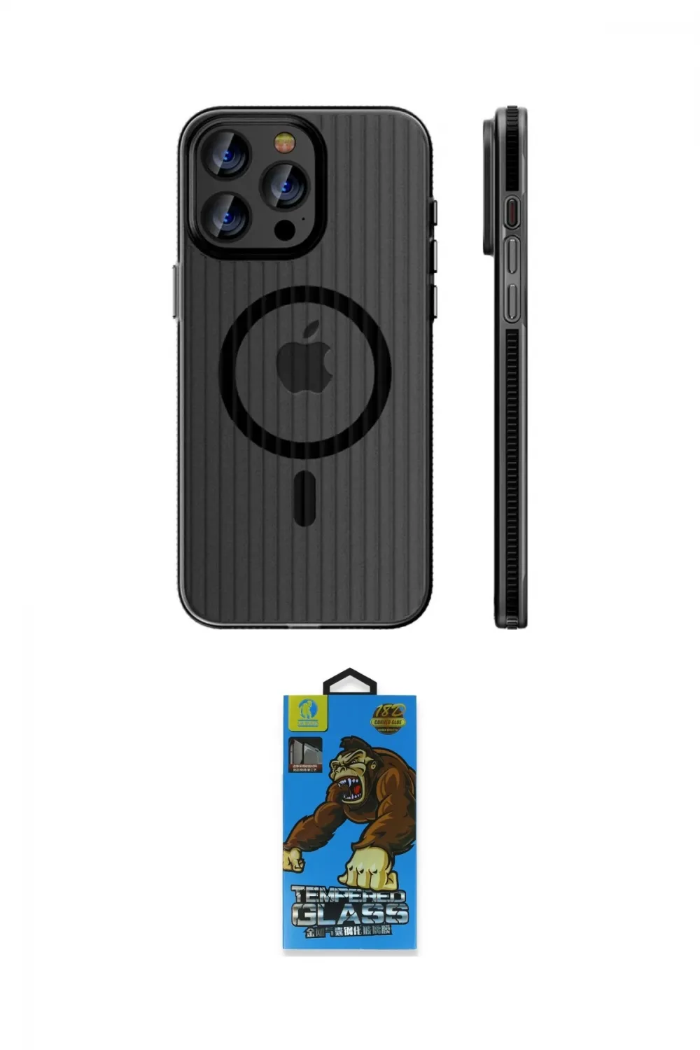 ieg™ iPhone 14 Pro Max Kılıf Pusula Minimal Koleksiyonu - Siyah 18D Cam Ekran Koruyucu
