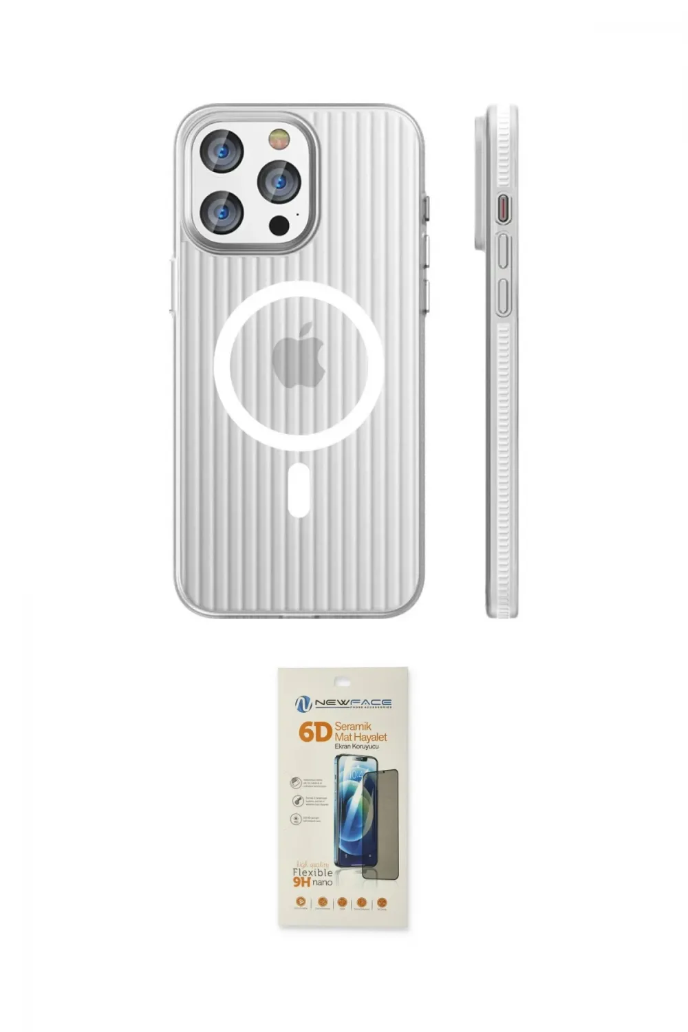 ieg™ iPhone 14 Pro Max Kılıf Pusula Minimal Koleksiyonu - Siyah 6D Mat Seramik Hayalet Nano Ekran Koruyucu