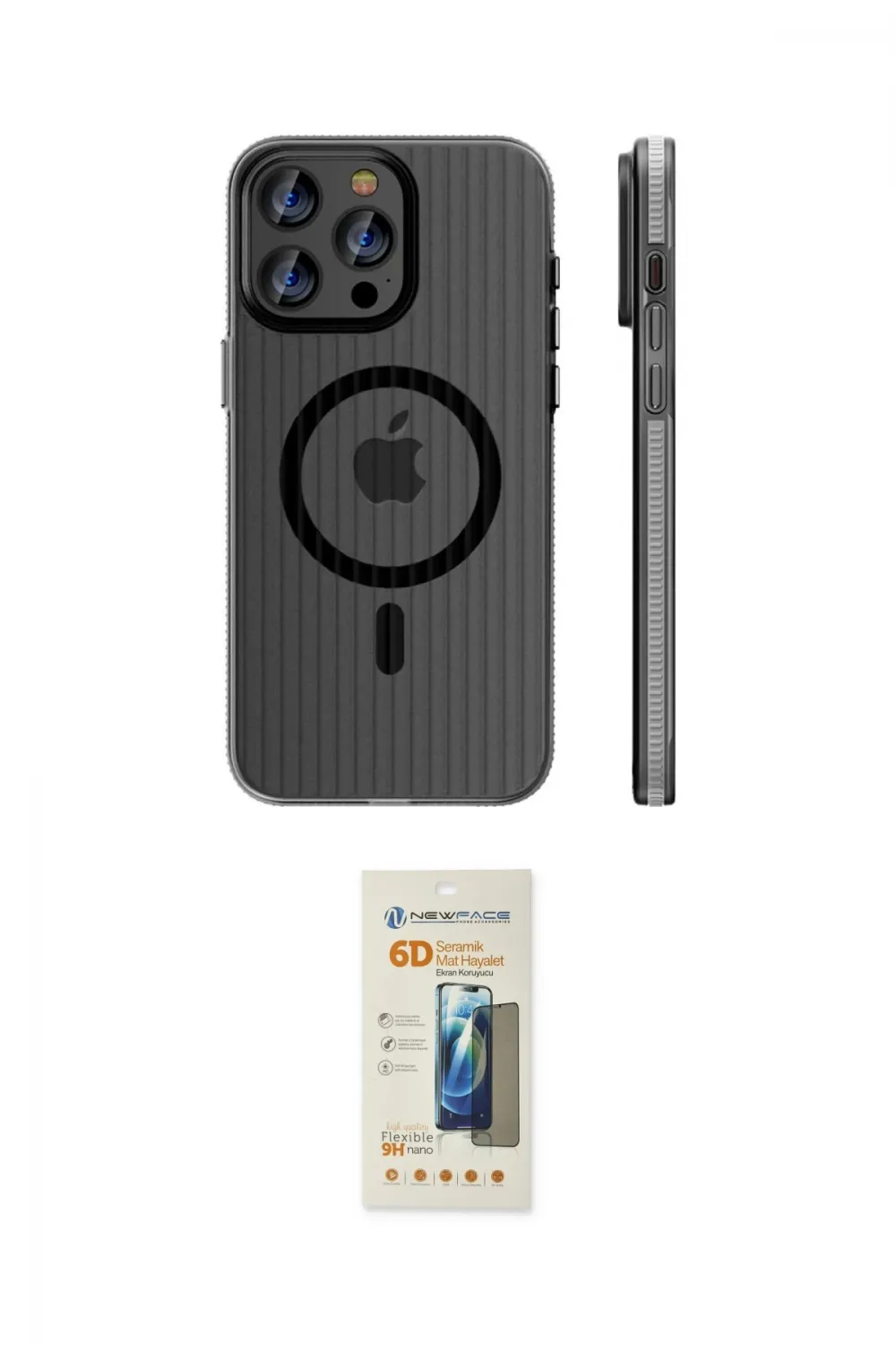 ieg™ iPhone 14 Pro Max Kılıf Pusula Minimal Koleksiyonu - Siyah 6D Mat Seramik Hayalet Nano Ekran Koruyucu