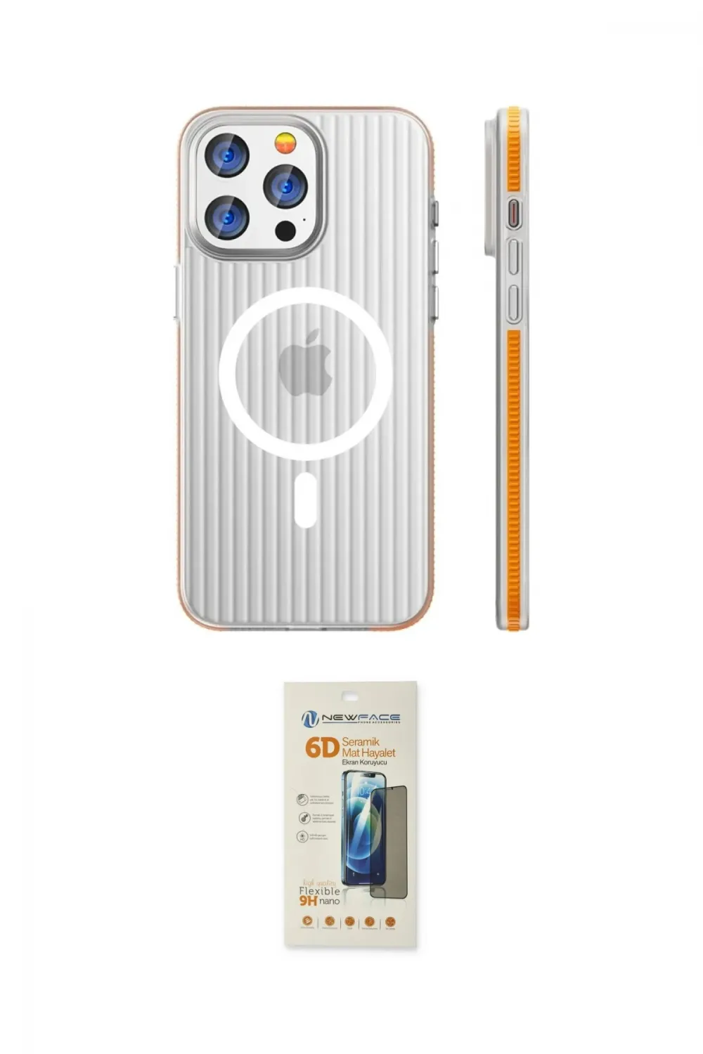 ieg™ iPhone 14 Pro Max Kılıf Pusula Minimal Koleksiyonu - Siyah 6D Mat Seramik Hayalet Nano Ekran Koruyucu