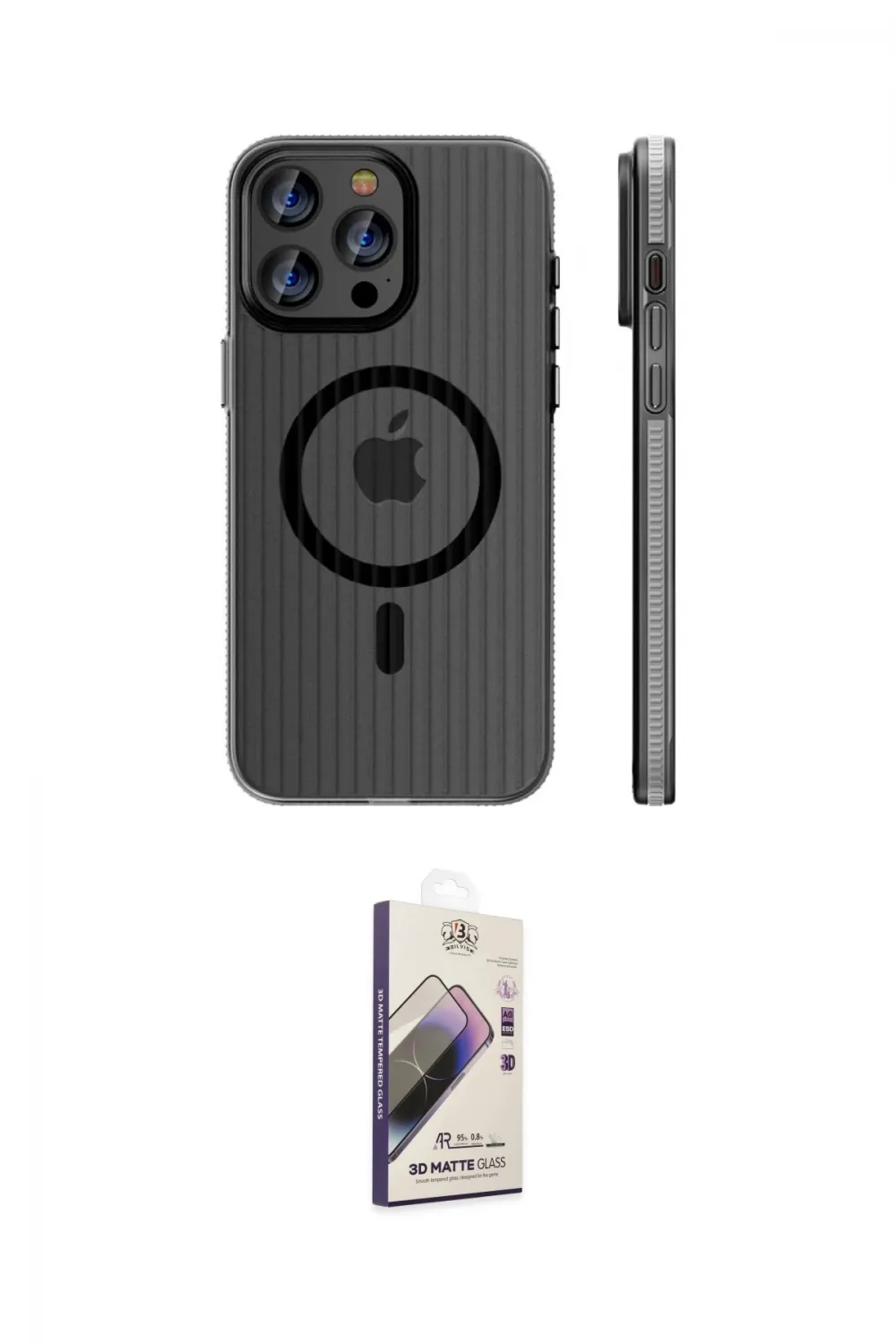 ieg™ iPhone 14 Pro Max Kılıf Pusula Minimal Koleksiyonu - Siyah Bilvis 3D Mat Cam Ekran Koruyucu