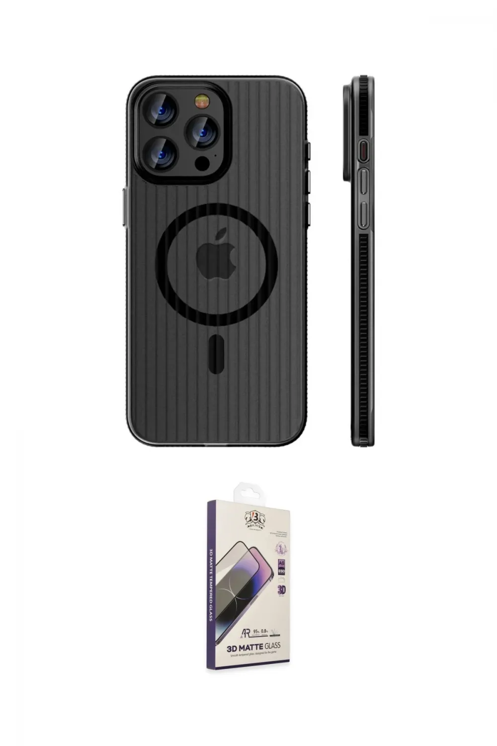 ieg™ iPhone 14 Pro Max Kılıf Pusula Minimal Koleksiyonu - Siyah Bilvis 3D Mat Cam Ekran Koruyucu