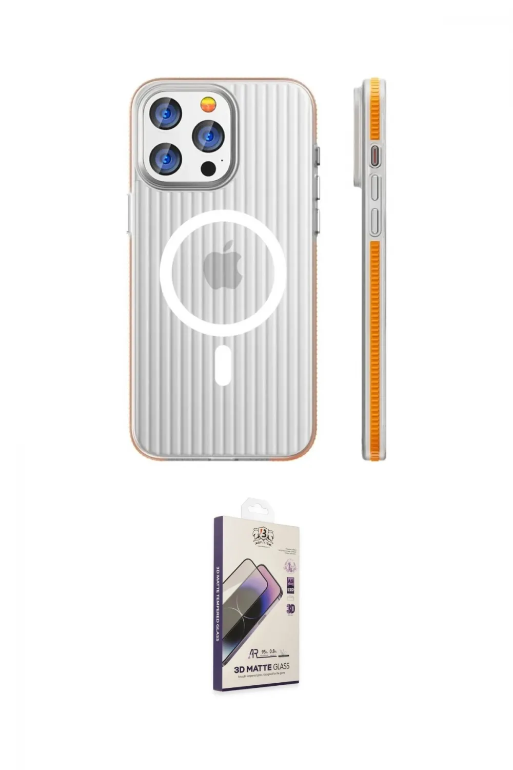 ieg™ iPhone 14 Pro Max Kılıf Pusula Minimal Koleksiyonu - Siyah Bilvis 3D Mat Cam Ekran Koruyucu