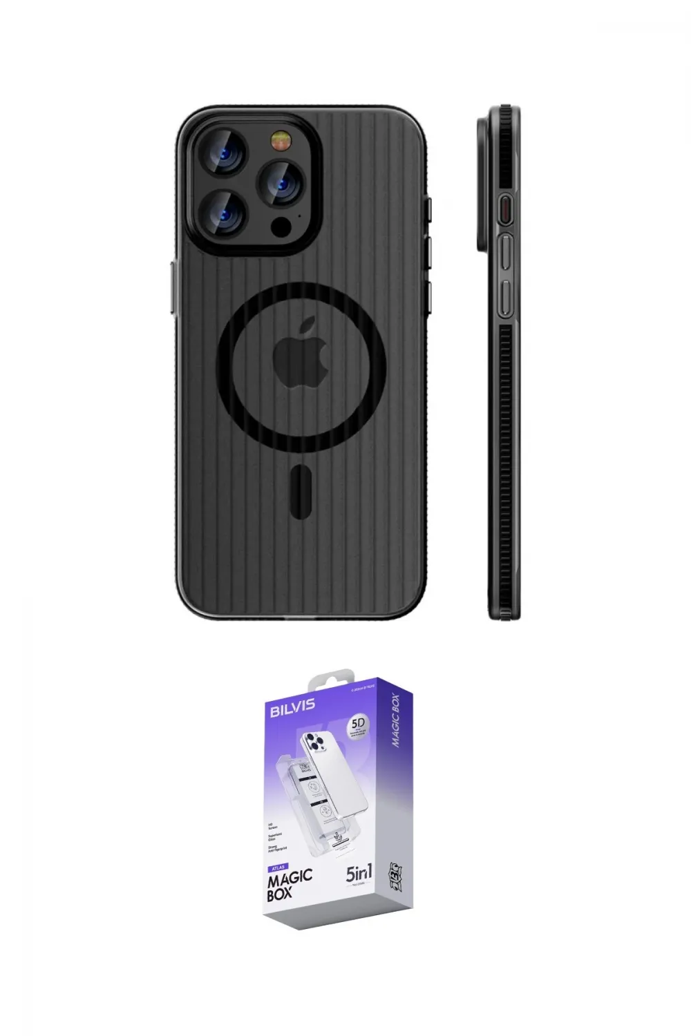 ieg™ iPhone 14 Pro Max Kılıf Pusula Minimal Koleksiyonu - Siyah Bilvis 5in1 3D Magic Cam Ekran Koruyucu