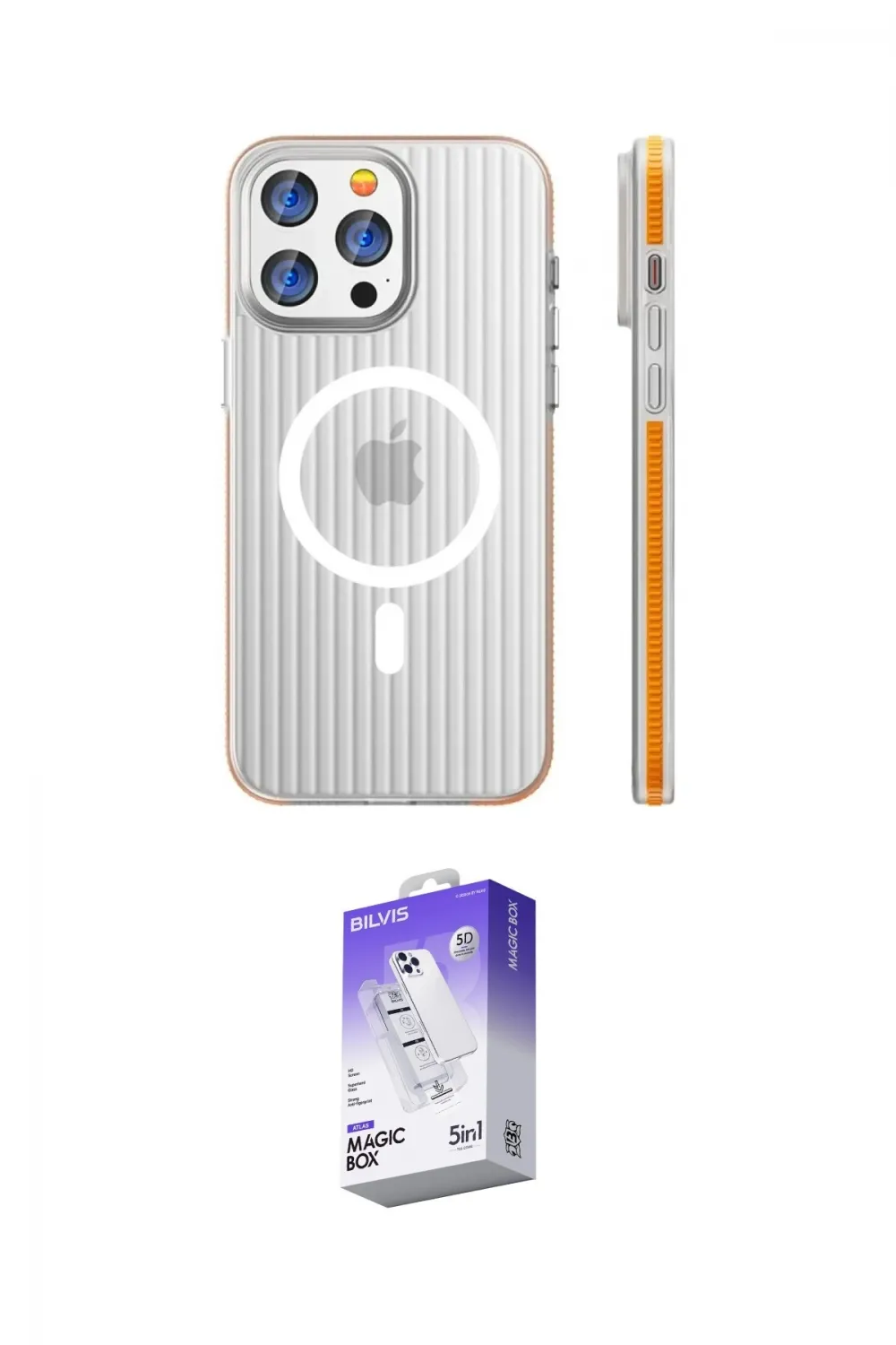 ieg™ iPhone 14 Pro Max Kılıf Pusula Minimal Koleksiyonu - Siyah Bilvis 5in1 3D Magic Cam Ekran Koruyucu