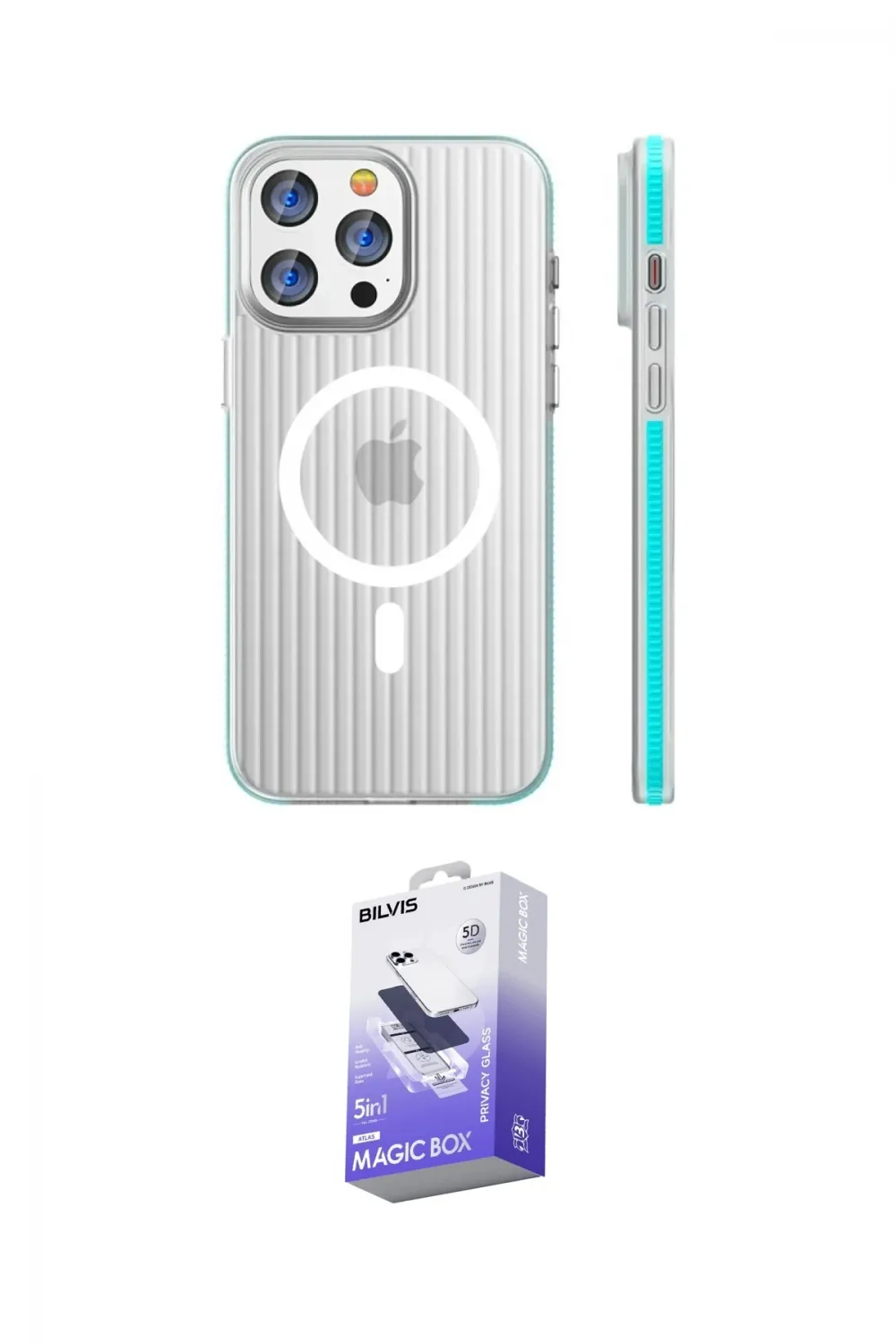 ieg™ iPhone 14 Pro Max Kılıf Pusula Minimal Koleksiyonu - Siyah Bilvis 5in1 5D Magic Hayalet Cam Ekran Koruyucu