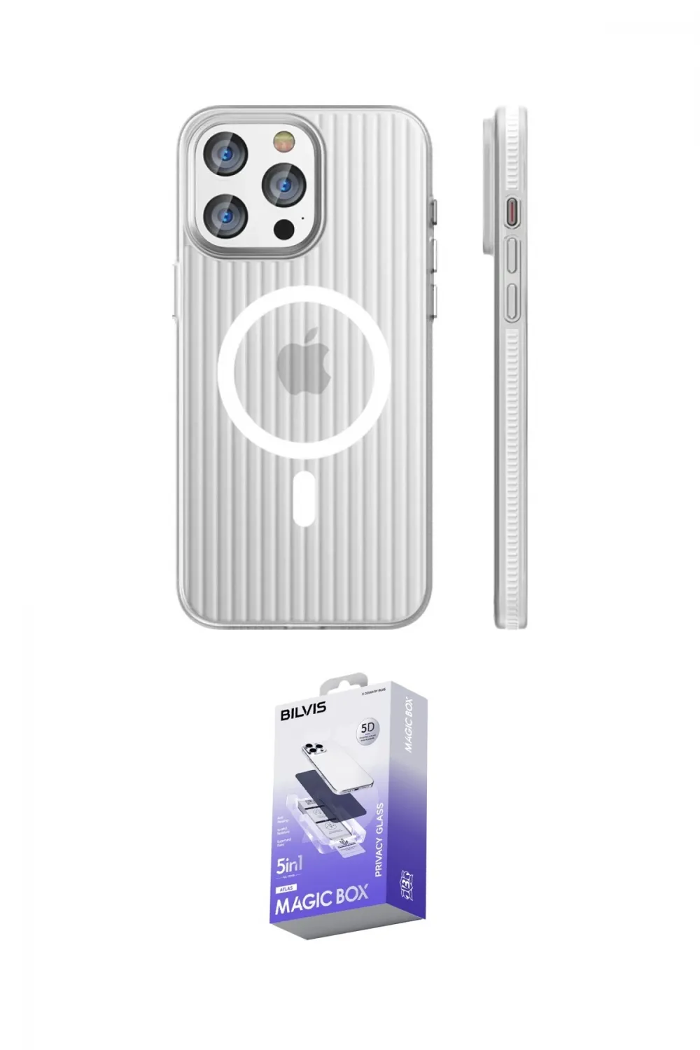 ieg™ iPhone 14 Pro Max Kılıf Pusula Minimal Koleksiyonu - Siyah Bilvis 5in1 5D Magic Hayalet Cam Ekran Koruyucu
