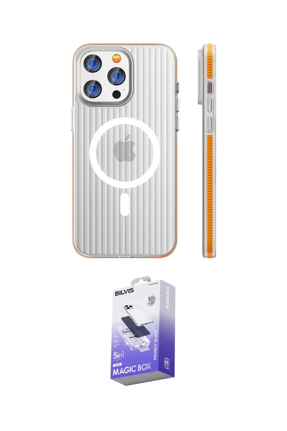 ieg™ iPhone 14 Pro Max Kılıf Pusula Minimal Koleksiyonu - Siyah Bilvis 5in1 5D Magic Hayalet Cam Ekran Koruyucu