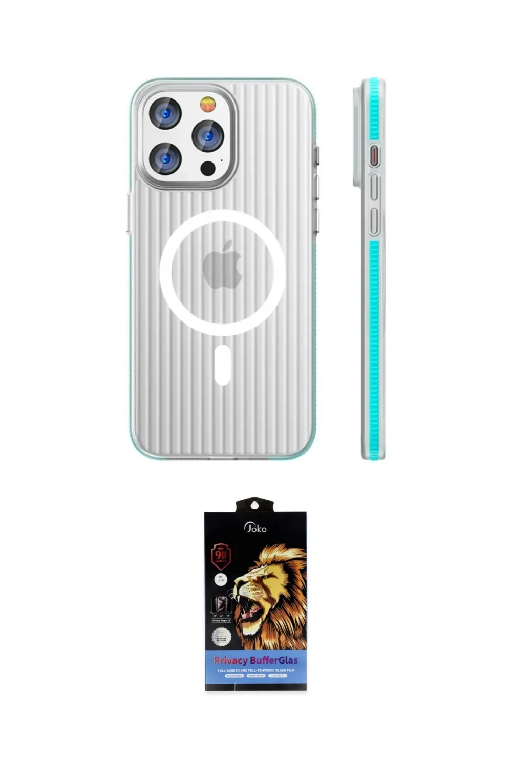 ieg™ iPhone 14 Pro Max Kılıf Pusula Minimal Koleksiyonu - Siyah Buffer Hayalet Cam Ekran Koruyucu