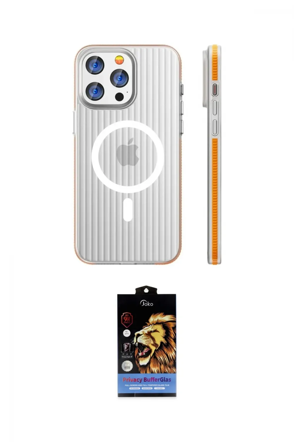 ieg™ iPhone 14 Pro Max Kılıf Pusula Minimal Koleksiyonu - Siyah Buffer Hayalet Cam Ekran Koruyucu