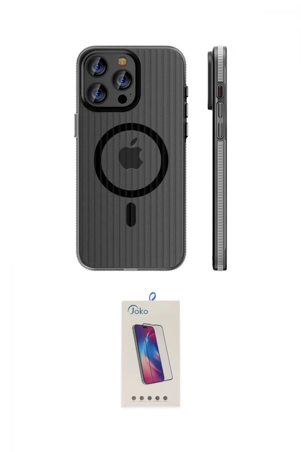 ieg™ iPhone 14 Pro Max Kılıf Pusula Minimal Koleksiyonu - Siyah Joko 5D Cam