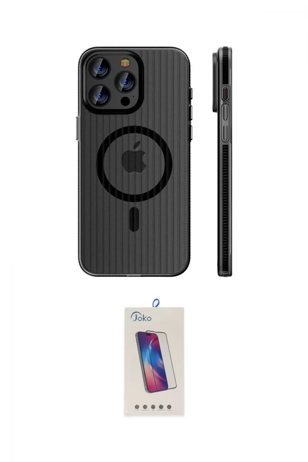ieg™ iPhone 14 Pro Max Kılıf Pusula Minimal Koleksiyonu - Siyah Joko 5D Cam