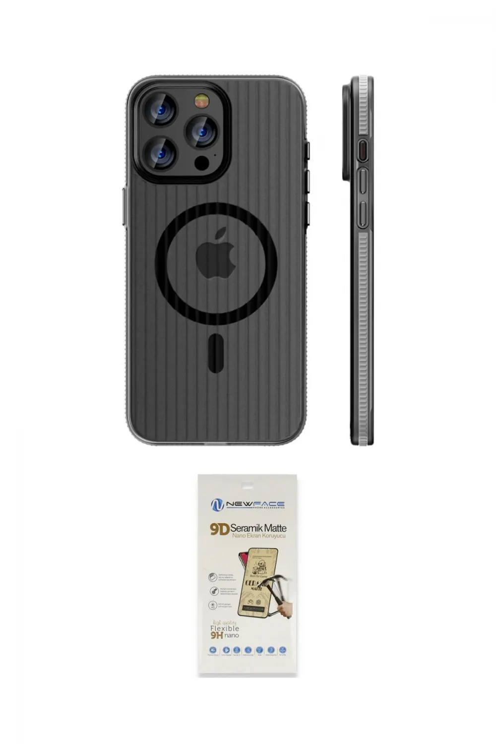 ieg™ iPhone 14 Pro Max Kılıf Pusula Minimal Koleksiyonu - Siyah Mat Seramik Nano Ekran Koruyucu